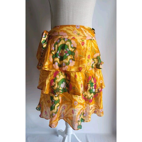 Marie Oliver Adler Skirt Floral Print Bohemian Ruffle Tiered Belt Size 2 378$ - Picture 1 of 10